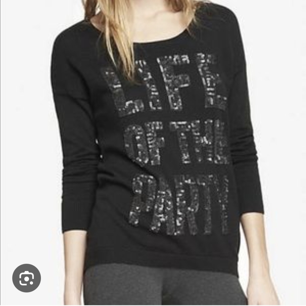 Express Black Sequin Scoop Neck Sweater